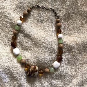 Brown green white silver necklace